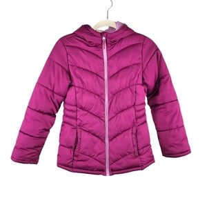 Faded Glory Girls Size L (10/12) Pink Hooded Fleece-Lined Quilted Zip-Up Coat